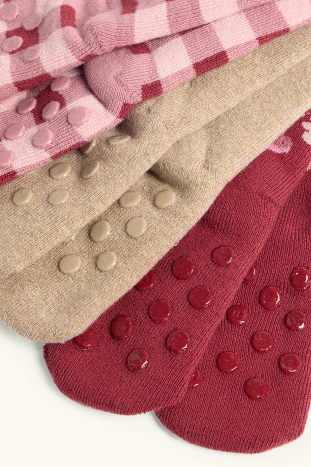 Bebeluși - fete - Multipack 3 perechi - vulpe - șosete antialunecare bebeluși, cu motive - bej / bordo