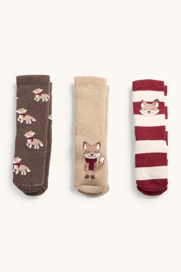 Baby Boys - Multipack of 3 - fox - baby slipper socks with motif - beige / bordeaux