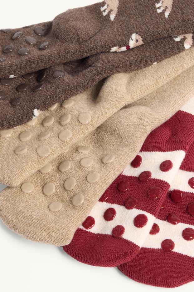 Baby Boys - Multipack of 3 - fox - baby slipper socks with motif - beige / bordeaux