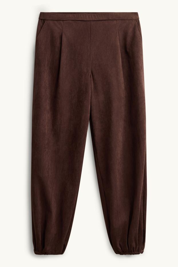 Femmes - Pantalon - mid waist - jambe ballon - faux suède - marron