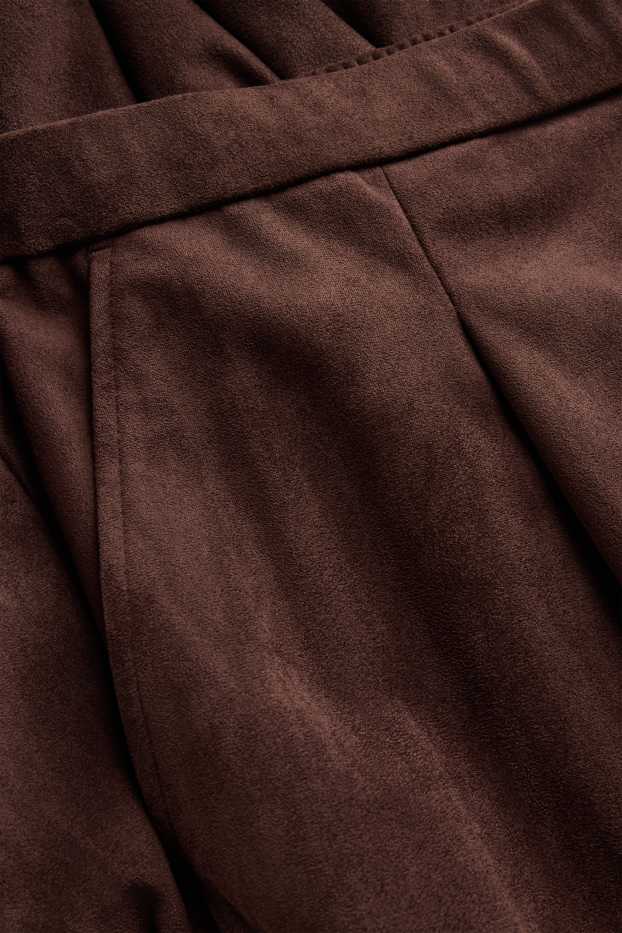 Femmes - Pantalon - mid waist - jambe ballon - faux suède - marron