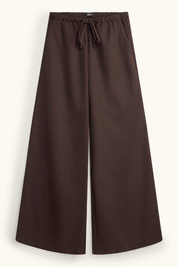 Dona - Pantalons de tela - mid waist - wide leg - marró fosc