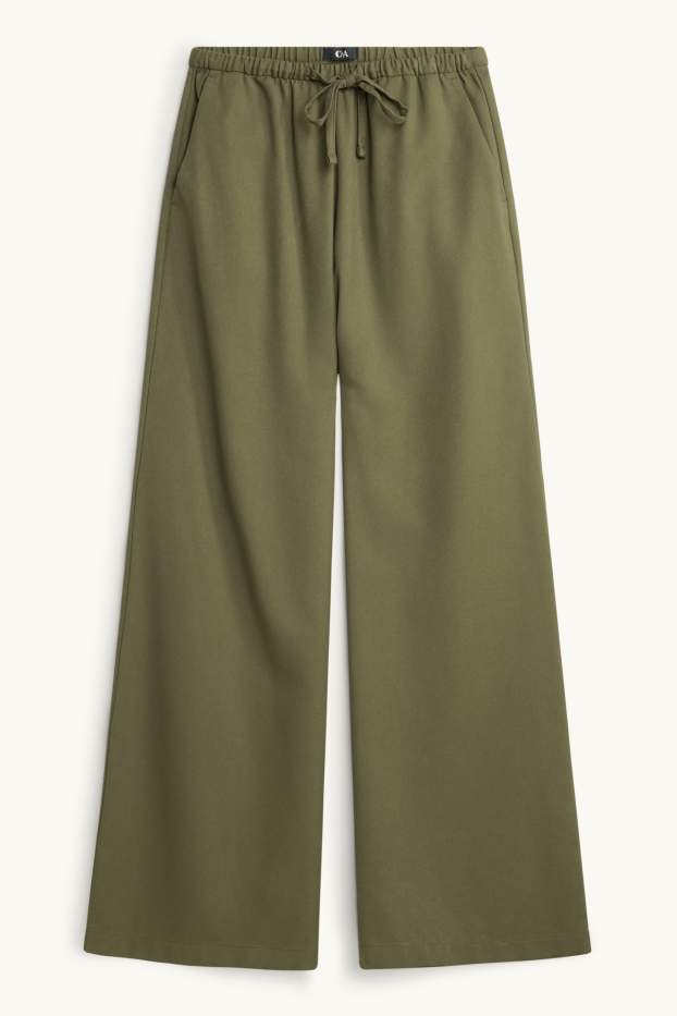 Damen - Stoffhose - Mid Waist - Wide Leg - dunkelgrün
