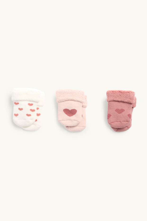 Bébés filles - Lot de 3 paires - petit cœur - chaussettes pour nouveau-né à motif - blanc / rose