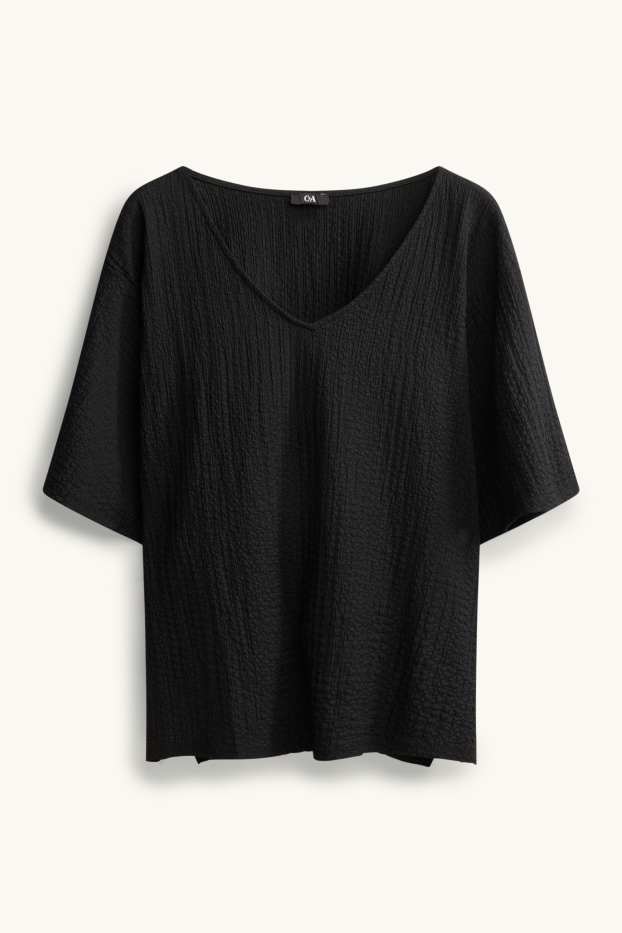 Damen - T-Shirt mit V-Ausschnitt - Regular Fit - schwarz