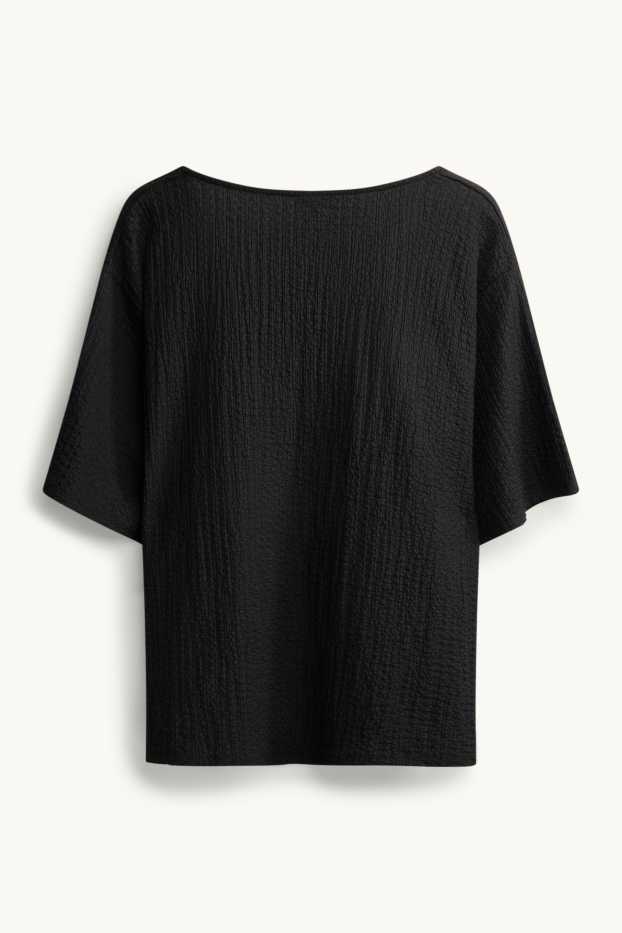 Damen - T-Shirt mit V-Ausschnitt - Regular Fit - schwarz