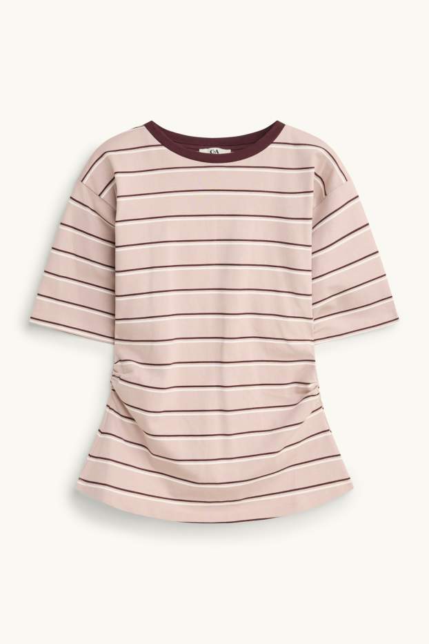 Damen - T-Shirt - Slim Fit - gestreift - braun / rosa