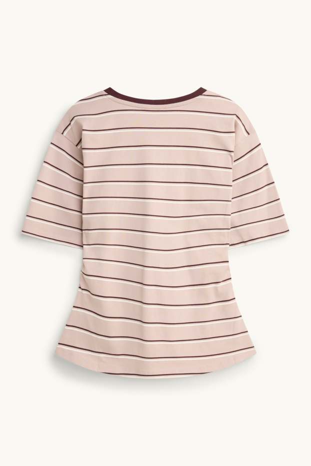 Damen - T-Shirt - Slim Fit - gestreift - braun / rosa