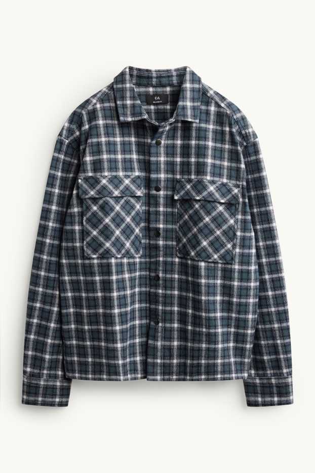 Hommes - Chemise - relaxed fit - col kent - à carreaux - bleu foncé / blanc