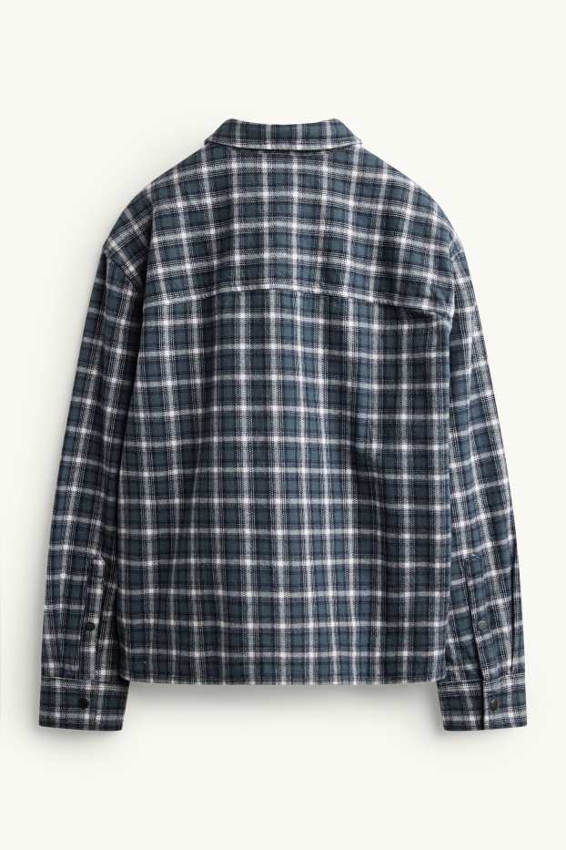 Hommes - Chemise - relaxed fit - col kent - à carreaux - bleu foncé / blanc