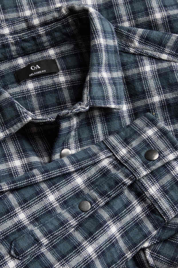 Hommes - Chemise - relaxed fit - col kent - à carreaux - bleu foncé / blanc