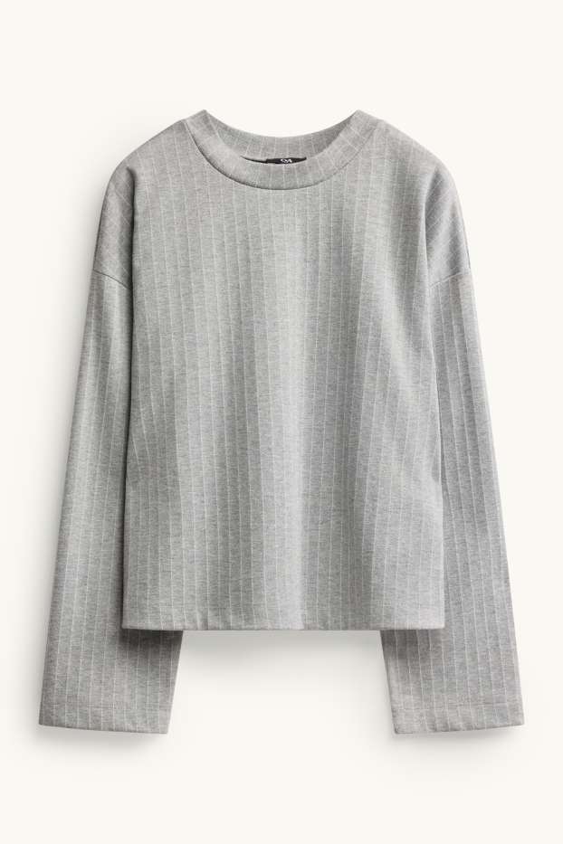 Damen - Sweatshirt - gestreift - grau-melange