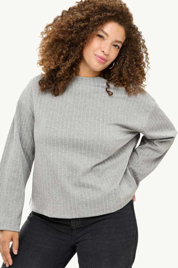 Damen - Sweatshirt - gestreift - grau-melange
