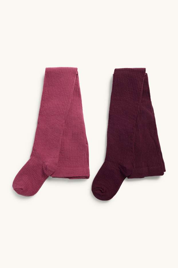 Kinder Mädchen - Multipack 2er - Strumpfhose - gerippt - rosa / dunkelrot