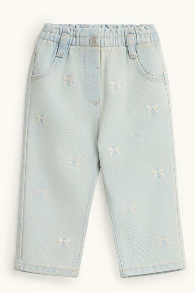 Bébés filles - Petits nœuds - jean bébé - jean bleu clair
