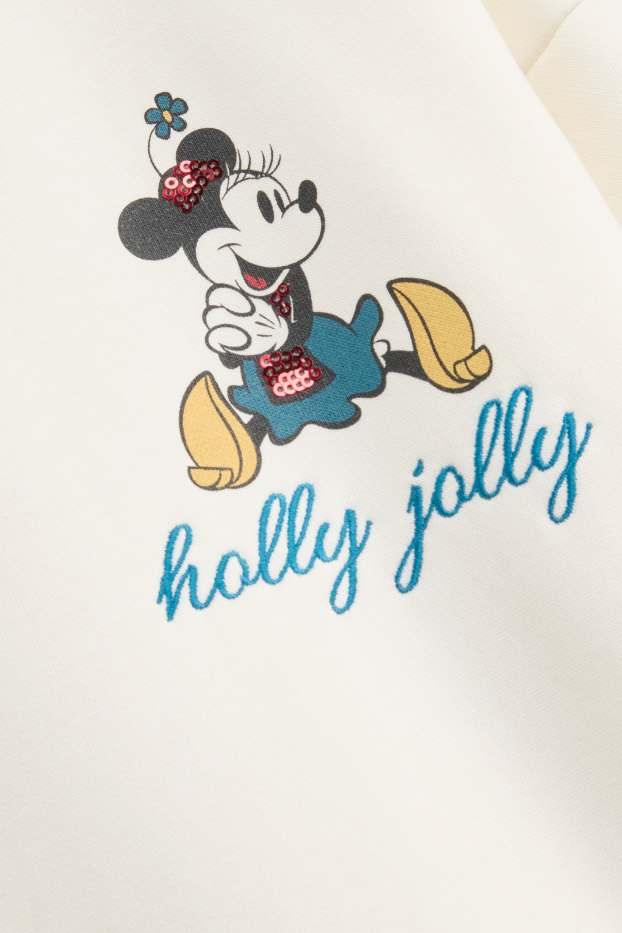 Femmes - Sweat de Noël - Minnie Mouse - effet brillant - blanc crème