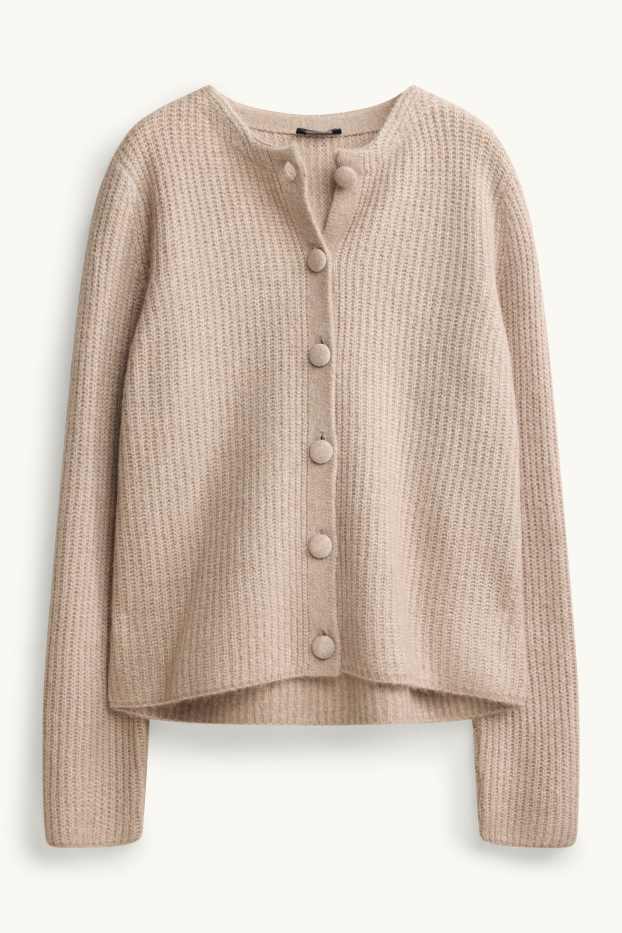 Women - Cardigan - ribbed - light beige