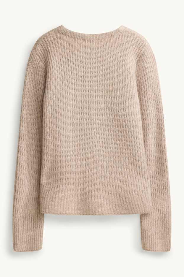 Women - Cardigan - ribbed - light beige