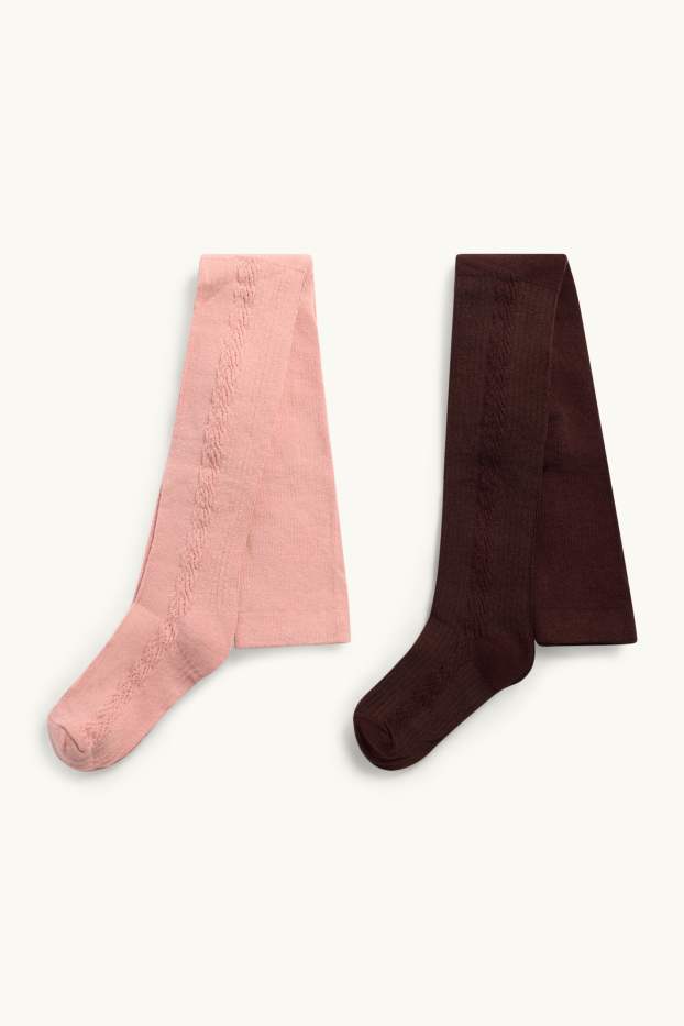 Bambine - Confezione da 2 - collant - motivo treccia - marrone / rosa