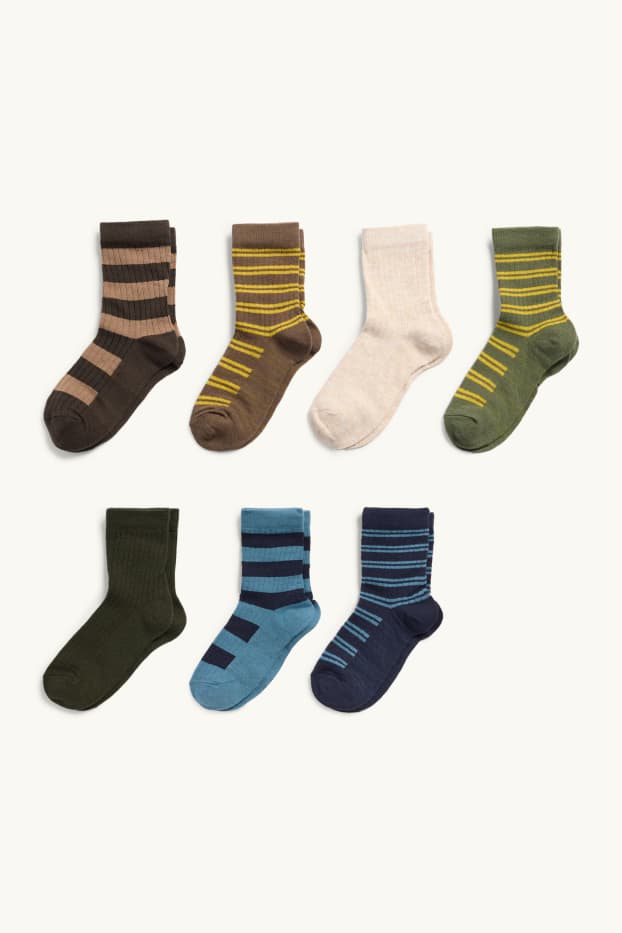 Kinderen: jongens - Set van 7 paar - sokken - geribd - bruin / blauw