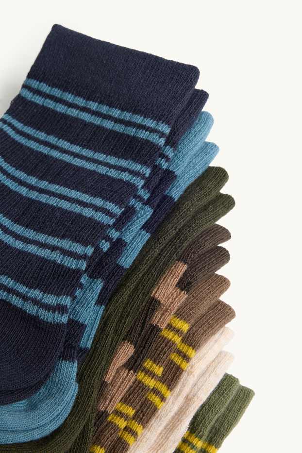 Kinderen: jongens - Set van 7 paar - sokken - geribd - bruin / blauw