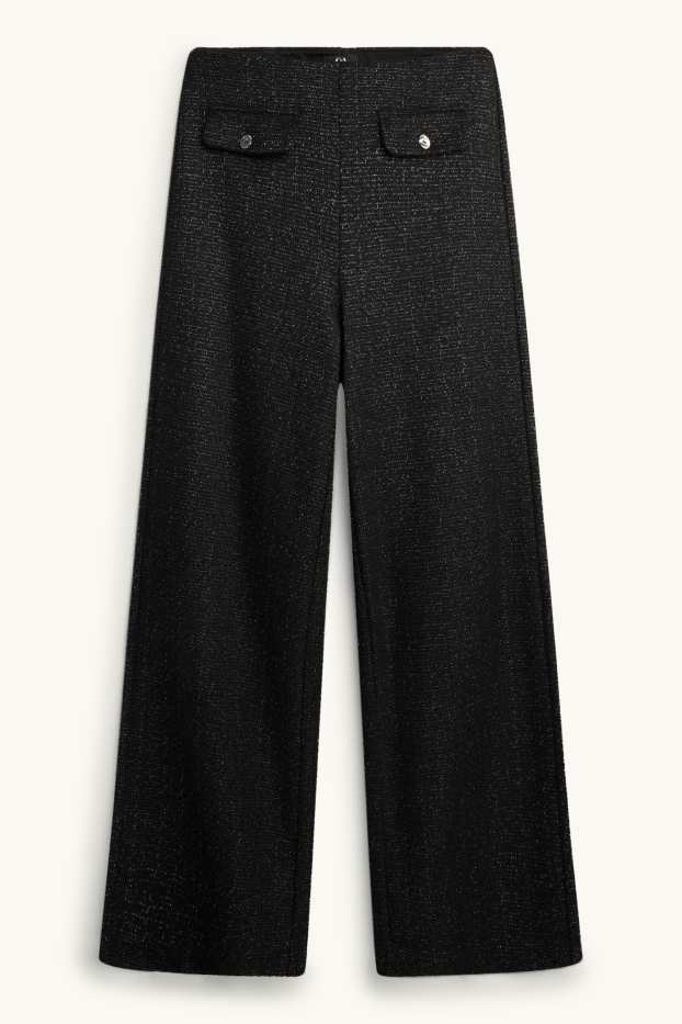 Donna - Pantaloni - vita alta - gamba ampia - effetto brillante - nero / argento