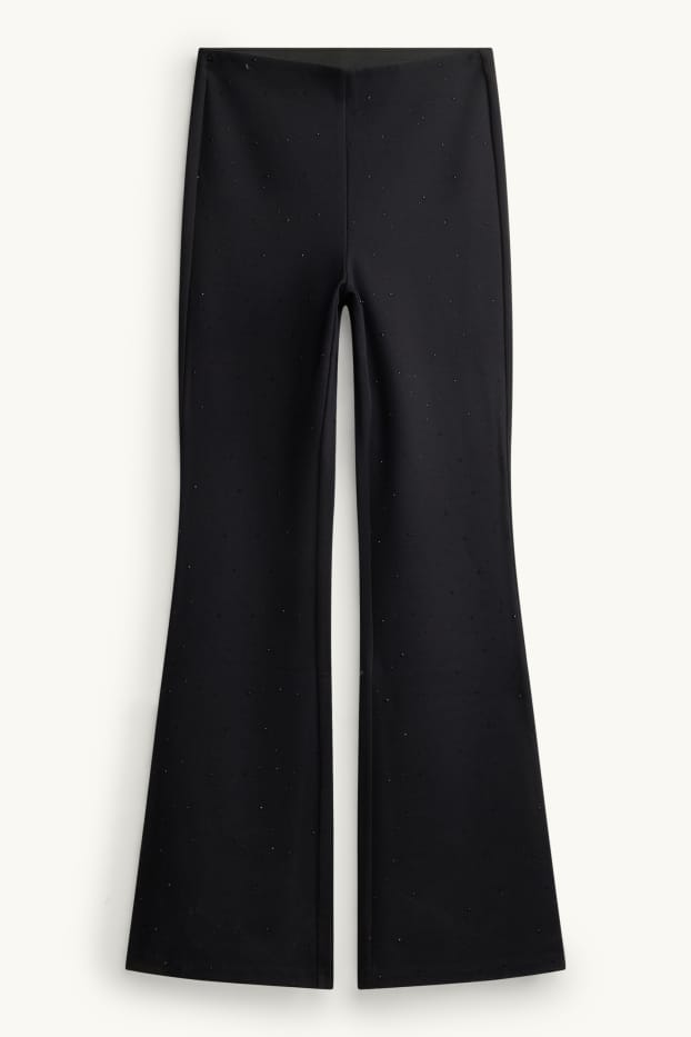 Donna - Pantaloni con strass - vita media - flared - nero