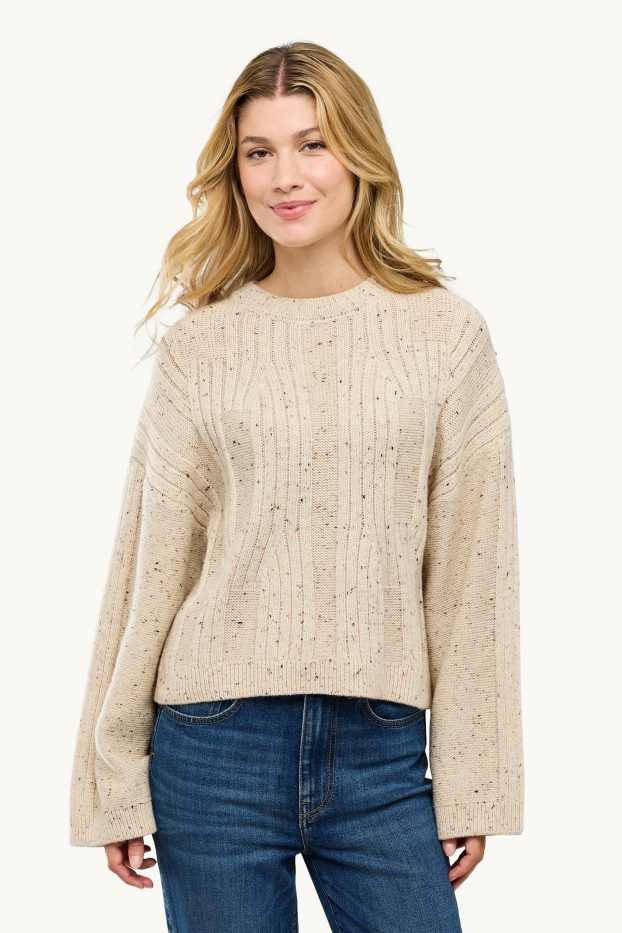 Damen - Pullover - Zopfmuster - beige-melange