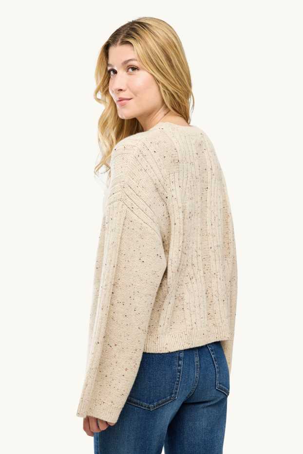 Damen - Pullover - Zopfmuster - beige-melange
