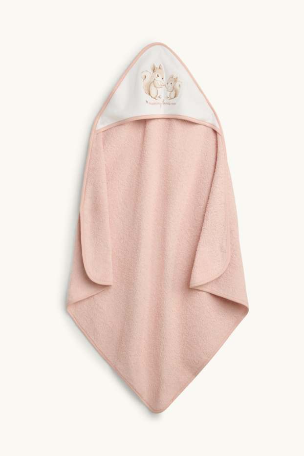 Nadó nena - Esquirol - tovallola amb caputxa per a nadó- 80 x 80 cm - blanc/rosa