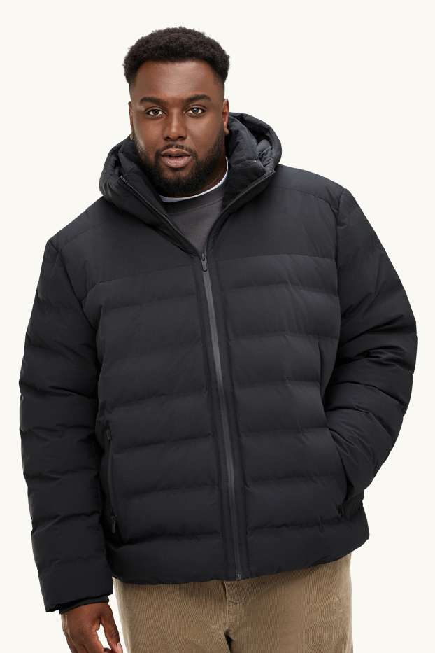 Herren - Funktions-Steppjacke mit Kapuze - gefüttert - schwarz