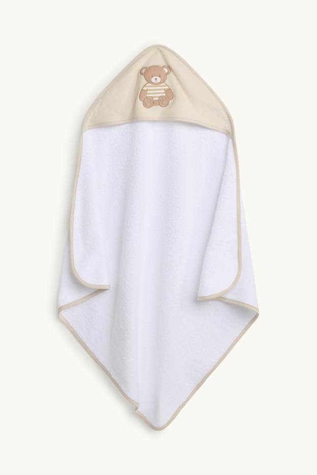 Baby Girls - Teddy bear - baby towel with hood - white / beige