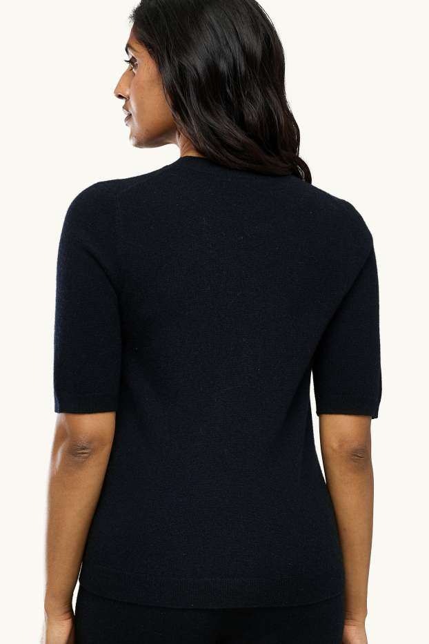 Damen - Kaschmir-Strickpullover - kurzarm - schwarz