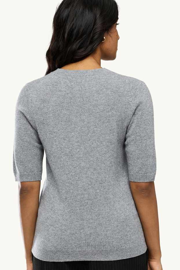 Damen - Kaschmir-Strickpullover - kurzarm - grau-melange
