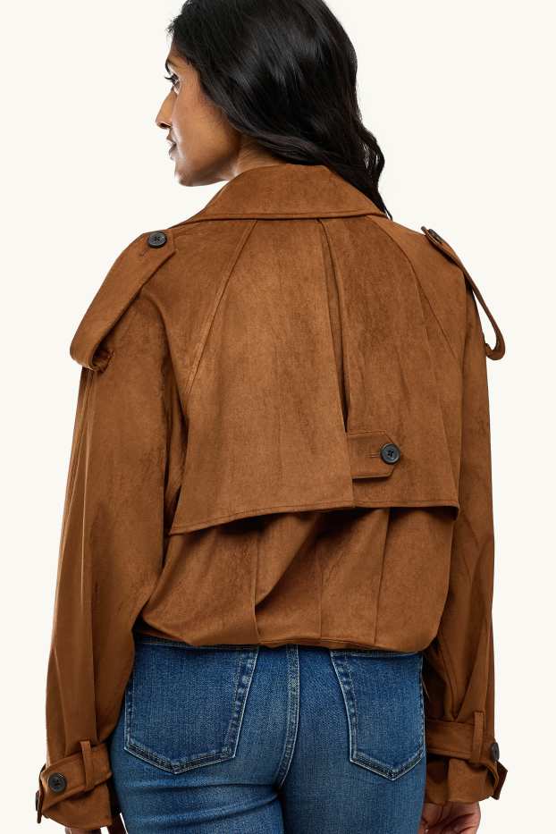 Donna - Trench corto - similpelle scamosciata - marrone