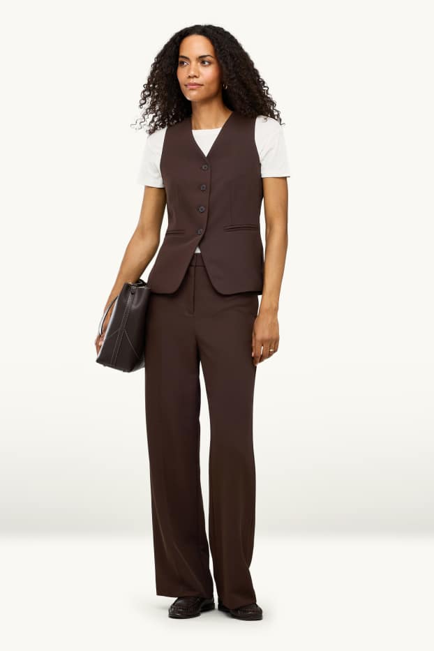 Femmes - Pantalon de bureau - high waist - regular fit - marron foncé
