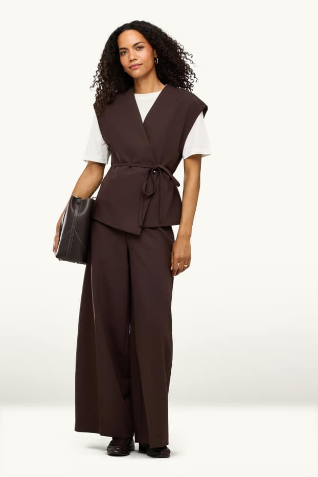 Dona - Pantalons de tela - high waist - wide leg - marró fosc