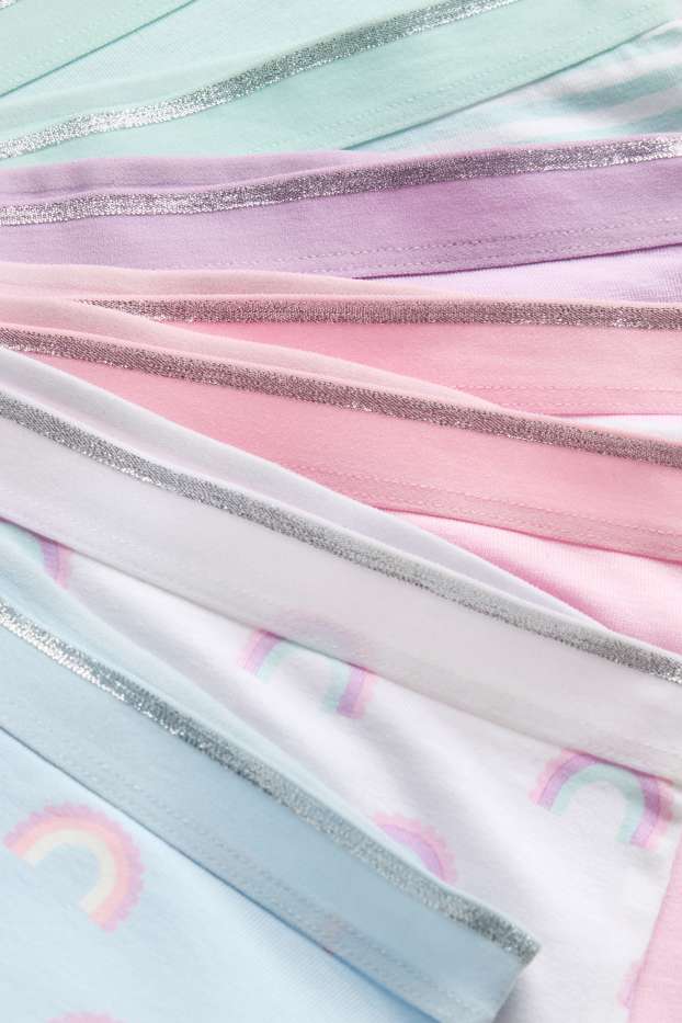 Bambine - Confezione da 7 - motivo unicorno e arcobaleno - boxer - rosa / blu