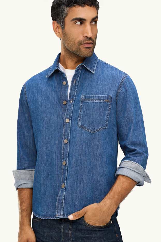 Hommes - Chemise en jean - regular fit - col kent - jean bleu