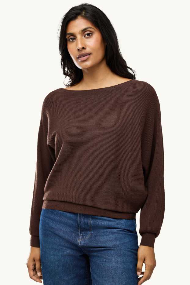 Women - Jumper - ribbed - dark brown
