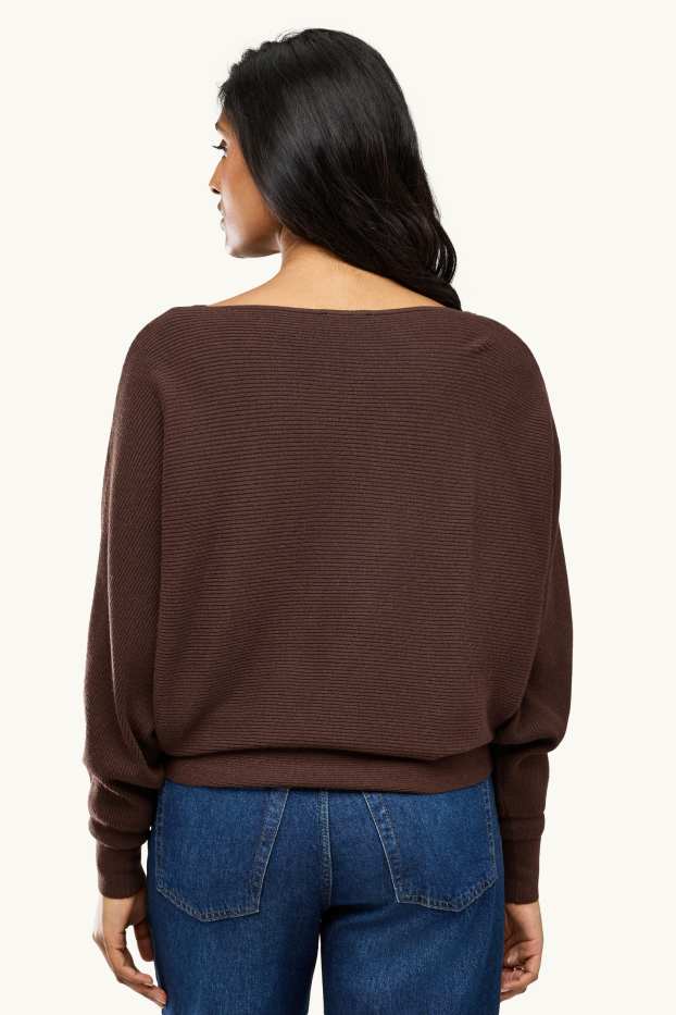 Women - Jumper - ribbed - dark brown