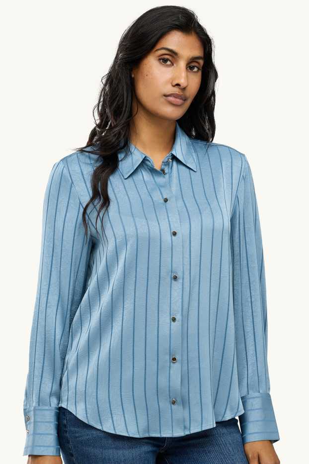 Women - Blouse - pinstripe - blue