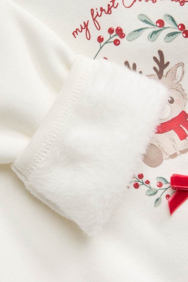 Baby Mädchen - Rentier - Baby-Weihnachts-Outfit - plüschgefüttert - 3 teilig - cremeweiss