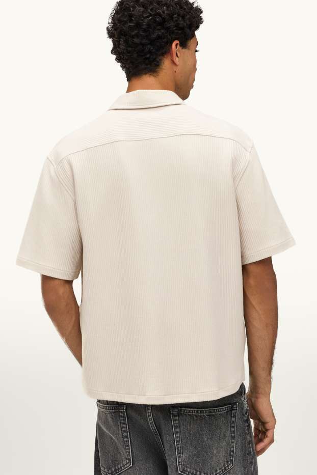 Uomo - Camicia - relaxed fit - collo all'italiana - a coste - beige chiaro