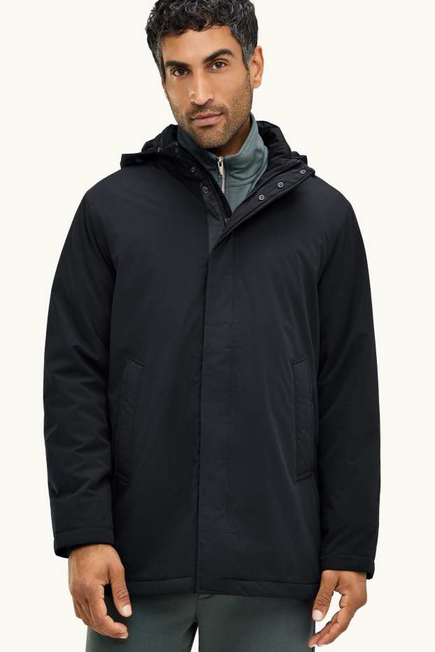 Hommes - Parka à capuche - doublée - finition déperlante - noir