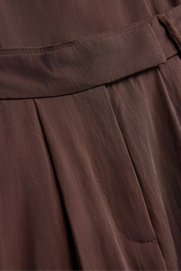Women - Business trousers - mid-rise waist - relaxed fit - dark brown