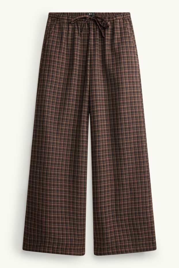 Damen - Stoffhose - Mid Waist - Wide Leg - kariert - braun