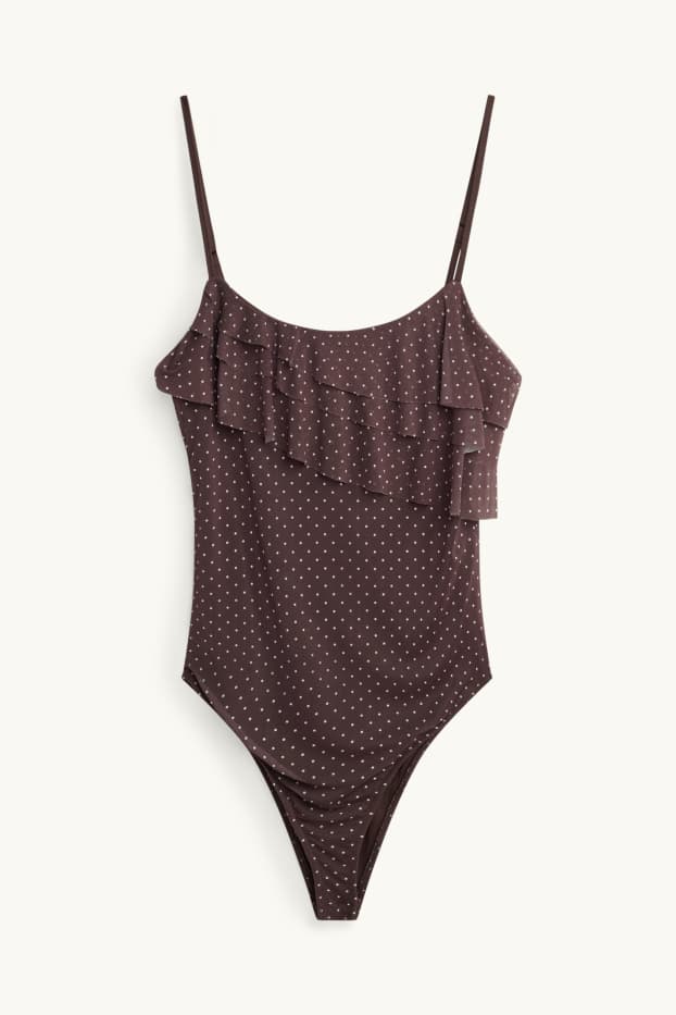 Damen - Body - Mesh - gepunktet - dunkelbraun