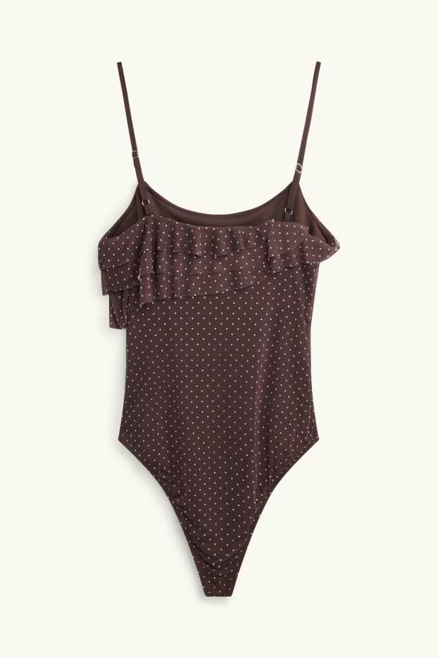 Damen - Body - Mesh - gepunktet - dunkelbraun