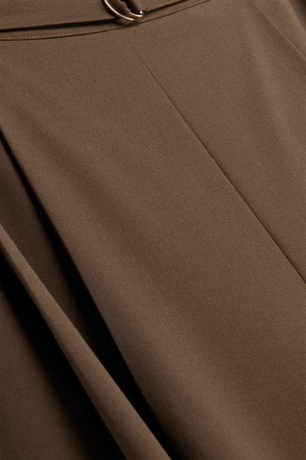 Femmes - Pantalon en toile avec ceinture - high waist - wide leg - marron foncé